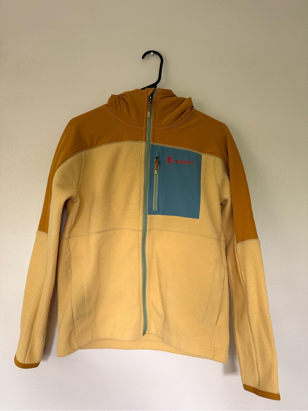 Patagonia Kids' Two-Tone Hooded Fleece Jacket - Mustard/Light Blue